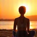 Woman stretching peacefully at sunrise