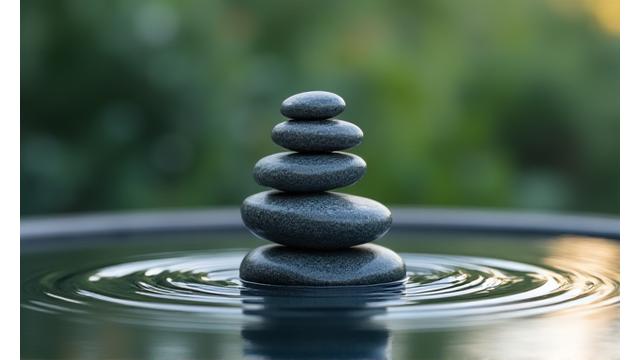 Zen stones with water ripples, symbolic of calm