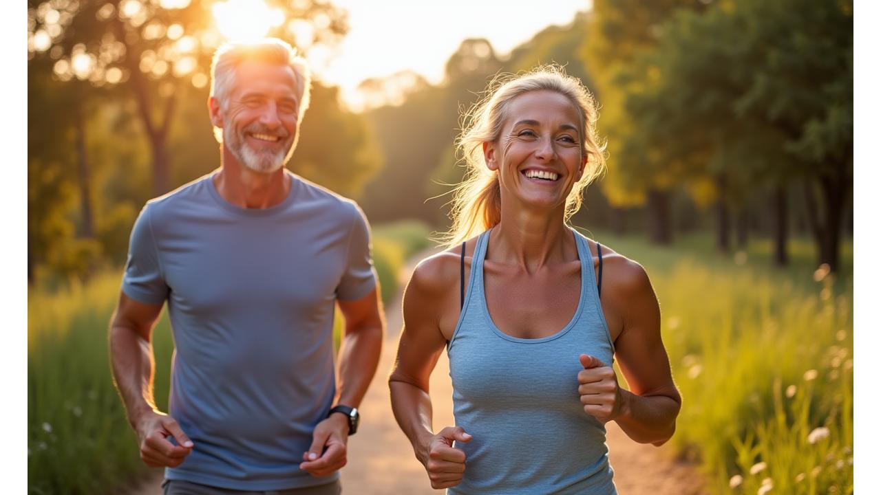 Vibrant, active adults over 40 engaging in fitness and enjoying life, symbolizing powerful aging before and after transformation through the program.