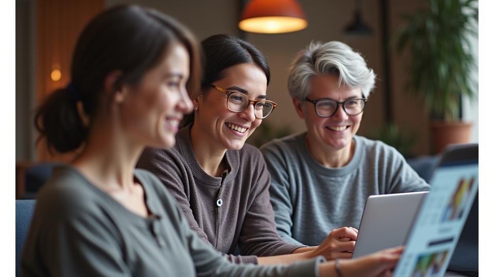 Diverse group of adults in a supportive online community, engaging with wellness topics responsibly.