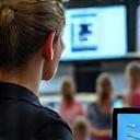 Woman presenting an online webinar to an engaged audience.